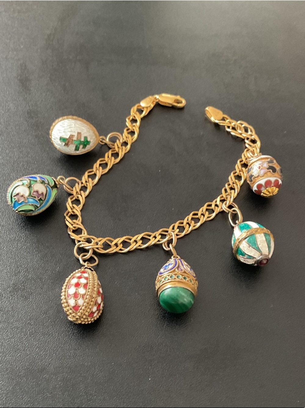 14kt Charm Bracelet with Multicolor Enamel Egg Charms